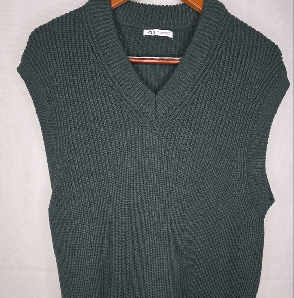 Zara Sweaters - Zara Sweater Vest Hunter Green Preppy Academia Relaxed Oversized Pullover Medium